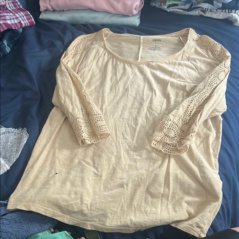 Old Navy Cream Ribbed Relaxed Blouse